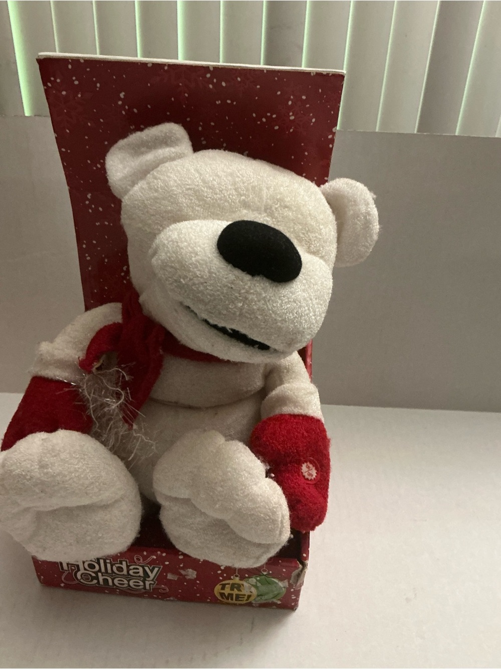 White Plush Holiday Bear with Red Scarf